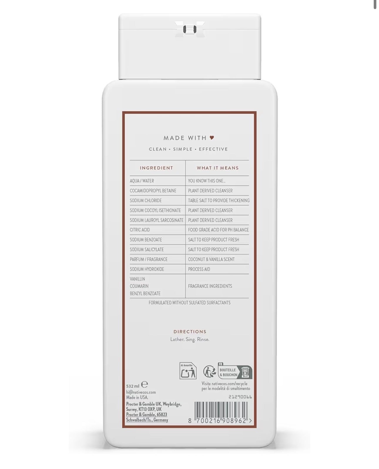 Native Body Wash Coconut & Vanilla
